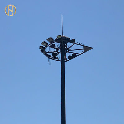 Tiang Lampu Banjir Panas Dip Galvanis 60FT 65FT 70FT Dodecagon Tipe Tetap