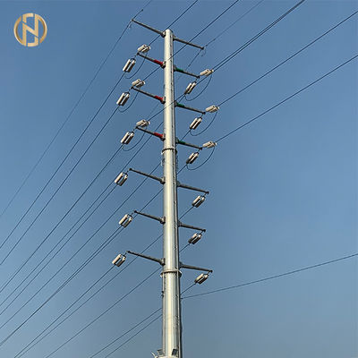Beli 33KV 18m Steel Utility Pole Steel Power Poles Dengan Isolator Dan Konduktor online manufacture