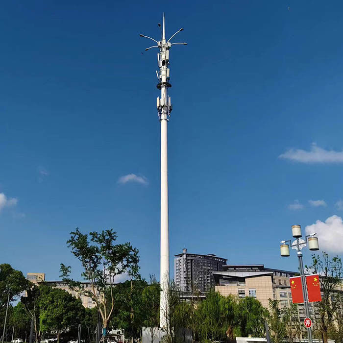 Customized Hot Dip Galvanized Steel 30m Telekomunikasi tiang dengan antena