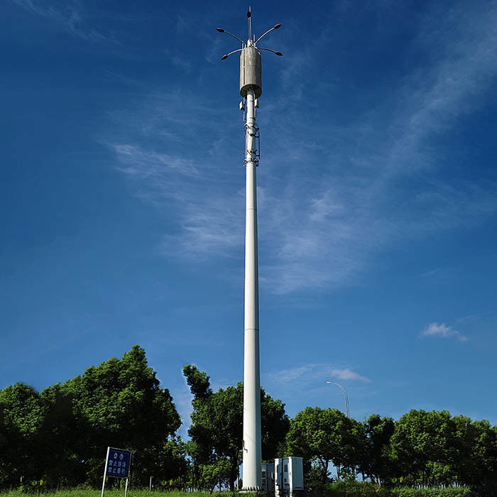 Serbuk Lapisan 40m Antenna Baja Monopoles Dengan Platform