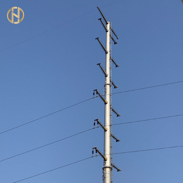 Tiang Listrik Baja Sirkuit Tunggal 230KV 125FT ASTM 572 GR65 15m - 30m Tinggi