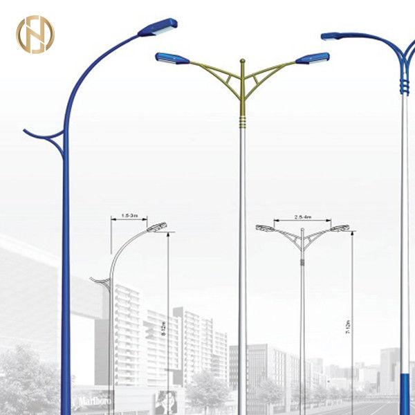 3-12M Bentuk Segi Delapan Lampu Jalan Q345B Lengan Ganda Daya Tahan Tinggi