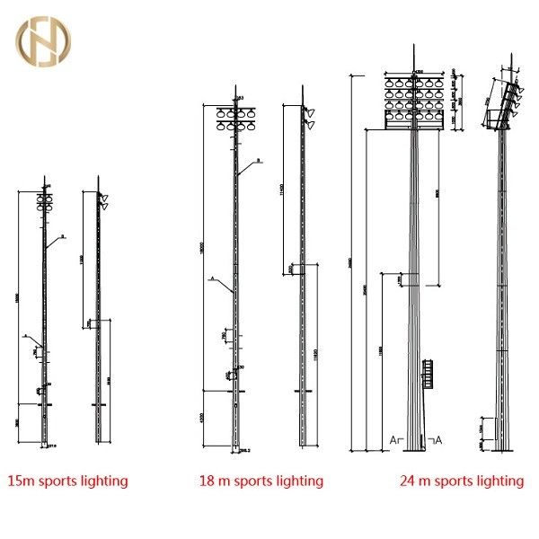 Bentuk Dodecagon Tiang Tiang Tinggi Tiang Lampu Galvanis 75FT 80FT