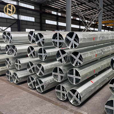 9m 10m 12m Galvanized Steel Power Transmission Pole, Menara Dukungan Listrik untuk Utilitas, Jalur Udara & Jaringan Listrik